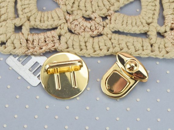 Сумочная застежка портфельная Круглая, цвет Золотой, размер 25х30мм+30х30мм, 1 шт