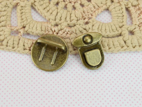 Сумочна застібка портфельна Кругла колір антична БРОНЗА, розмір 25х30мм+30х30мм, 1 шт