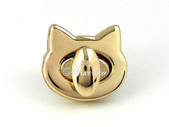 Замок для сумки поворотний Киця , золотий  Замок для сумки поворотний Киця , золотий 