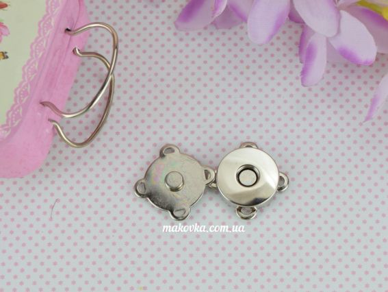 Замок для сумки магнитный пришивной 18 мм круглый, цвет платина