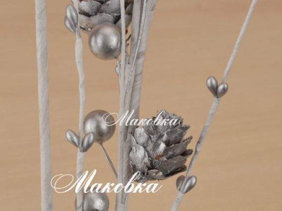 Веточка с шишками и ягодками, серебро, 37 см, Scrap Berrys SCB3301603 Веточка с шишками и ягодками, серебро, 37 см, Scrap Berrys SCB3301603