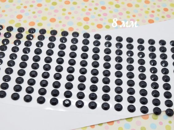 Самоклеящиеся камушки Черные граненные, 8 мм