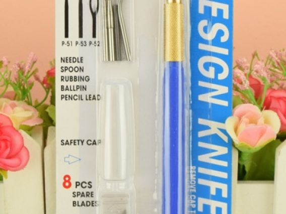 Ніж макетний C-604P, пластикова ручка, 8 змінних лез та 4 насадки, DAFA