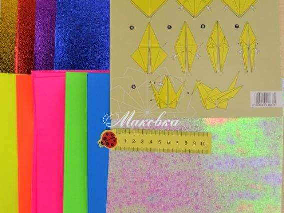 Бумага для оригами 20х20 см флуоресцентная 15 шт и дизайнерская 8 шт Бумага для оригами 20х20 см флуоресцентная 15 шт и дизайнерская 8 шт