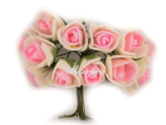 Розочки из фоамирана Двухцветные, 15-20 мм Бело-розовые, 12 шт/уп Розочки из фоамирана Двухцветные, 15-20 мм Бело-розовые, 12 шт/уп