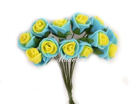 Розочки из фоамирана Двухцветные, 15-20 мм Желто-голубые, 12 шт/уп Розочки из фоамирана Двухцветные, 15-20 мм Желто-голубые, 12 шт/уп