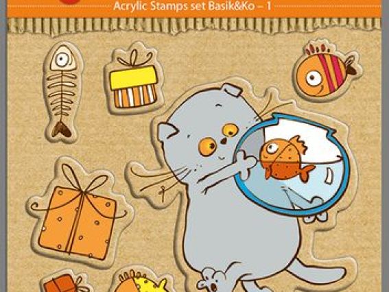 Набор штампов Кот Басик и рыбки SCB4903001, ScrapBerry's Набор штампов Кот Басик и рыбки SCB4903001, ScrapBerry's