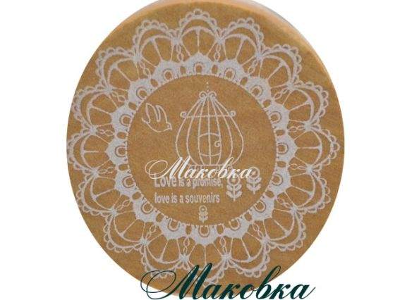 Штамп круглый клетка с птицей и кружево, 45х24 мм, резиновый