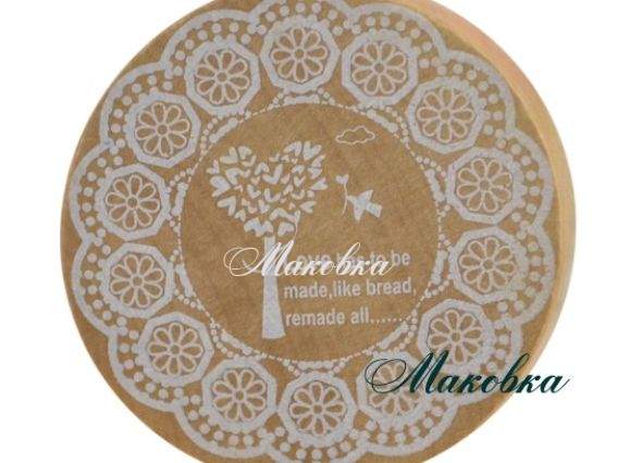 Штамп круглый Дерево с птичкой и кружево, 45х24 мм, резиновый