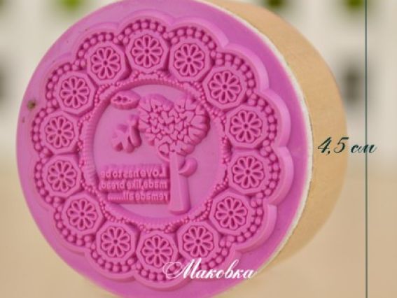 Штамп Love Дерево з пташкою та мереживо, 45 х 24 мм, гумовий круглий