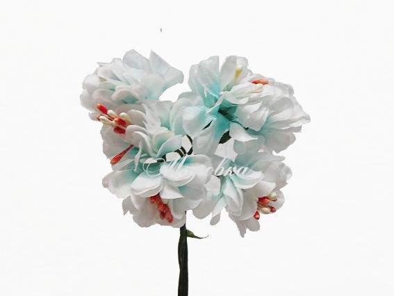 Букетик Квіти півонії з тичинками, тканинні, 6 шт,  блакитно-білі