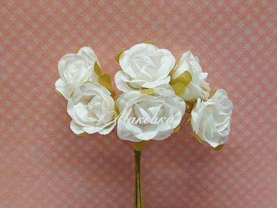 Набор тканевых роз, 6 шт/уп Белые Набор тканевых роз, 6 шт/уп Белые