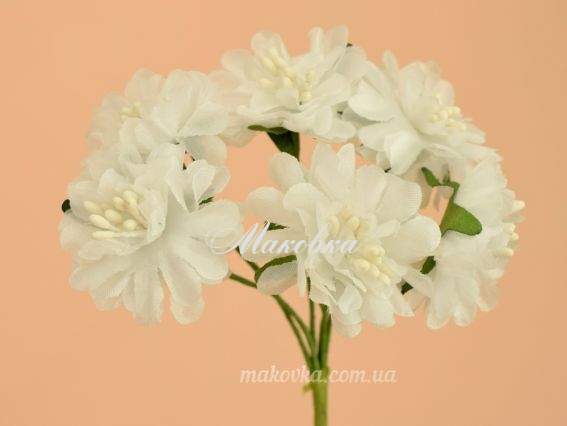 Набор ГВОЗДИКИ с тычинками, 3,5см, тканевые, 6 шт, БЕЛЫЕ Набор ГВОЗДИКИ с тычинками, 3,5см, тканевые, 6 шт, БЕЛЫЕ