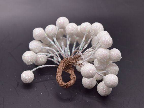 Набір Ягоди Цукрова калина , FL02 , розмір 12мм, колір Билий з голографічним глітером, 40шт/уп