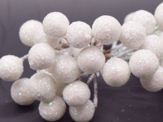 Набір Ягоди Цукрова калина , FL02 , розмір 12мм, колір Билий з голографічним глітером, 40шт/уп