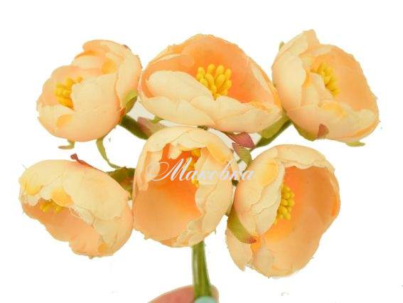 Цветы ПИОНОВ, тканевые, 3,5 см, 6шт, ПЕРСИКОВЫЕ Цветы ПИОНОВ, тканевые, 3,5 см, 6шт, ПЕРСИКОВЫЕ