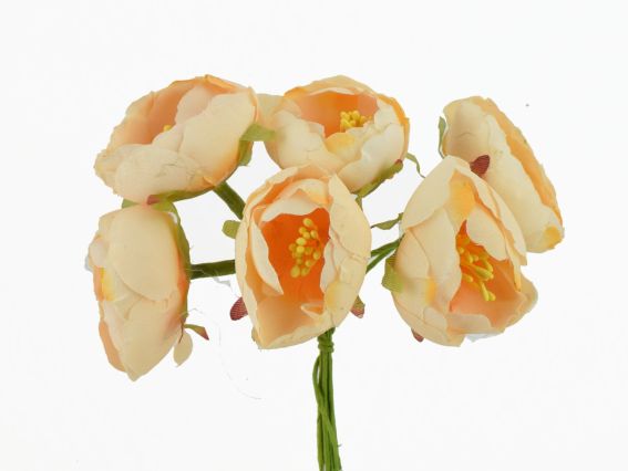 Квіти ПІОНІВ, тканинні, 3,5 см, 6шт, ПЕРСИКОВІ Квіти ПІОНІВ, тканинні, 3,5 см, 6шт, ПЕРСИКОВІ