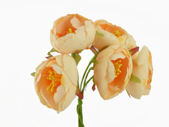 Набір тканинних квітів ПІОНИ з тичинками, 3,5 см, 6шт, ПЕРСИКОВІ №9