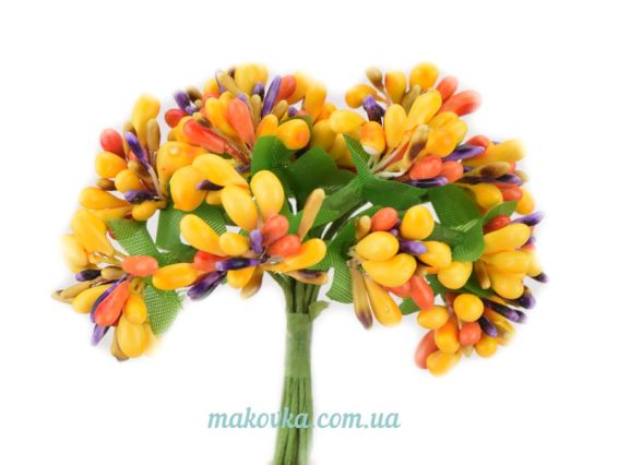 Букетик Разноцвет (из разных элементов), Меланж Желтый с оранжевым и сиреневым Букетик Разноцвет (из разных элементов), Меланж Желтый с оранжевым и сиреневым
