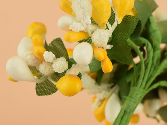 Декоративний Букетик Різнокольоровий двокольоровий Жовтий з Білим (з різних елементів), 11-12 шт/уп