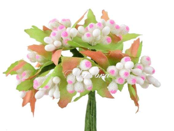 Букетик різнобарв'я Тичінкі краплі в цукрі з листям БІЛО-РОЖЕВІ 10791-1-2-1 Букетик різнобарв'я Тичінкі краплі в цукрі з листям БІЛО-РОЖЕВІ 10791-1-2-1