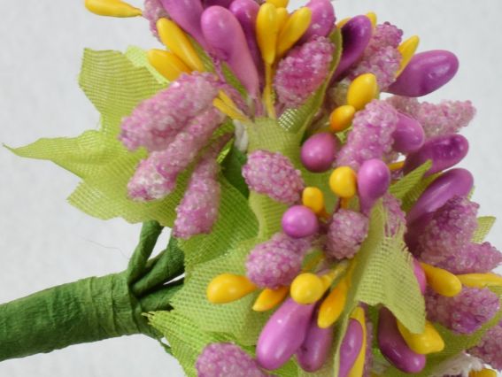 Букетик декоративний різнобарв'я Тичінкі краплі махрові БУЗКОВІ з жовтим, 10792-1-3-1