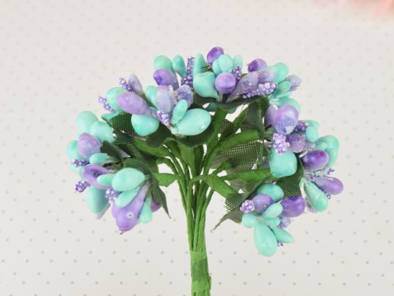 Декоративний Букетик Різнокольоровий двокольоровий Бузковий з М'ятним (з різних елементів), 11-12 шт/уп