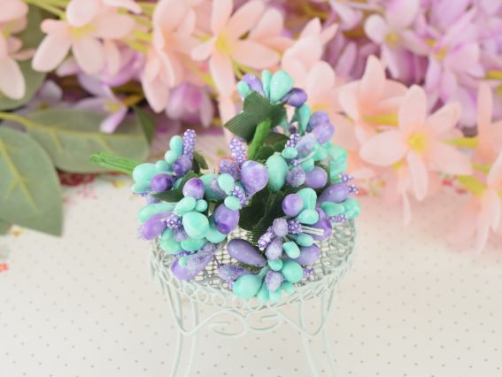 Декоративний Букетик Різнокольоровий двокольоровий Бузковий з М'ятним (з різних елементів), 11-12 шт/уп