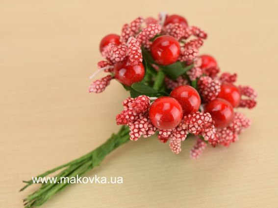 Букетик Разноцвет (из разных элементов) с ягодками, Красный Букетик Разноцвет (из разных элементов) с ягодками, Красный