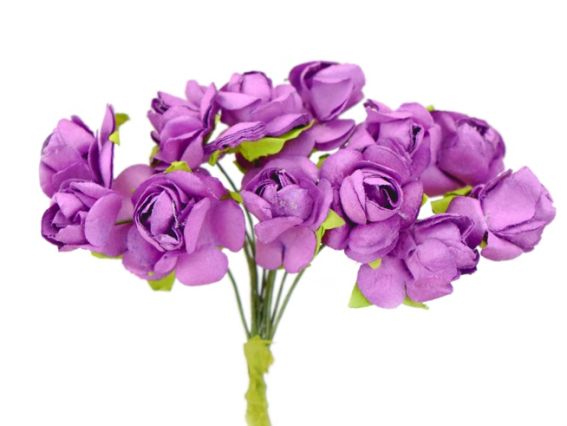 Набір паперових Трояндочок для декору, 15 мм бузкові (лілові), 12 шт/уп