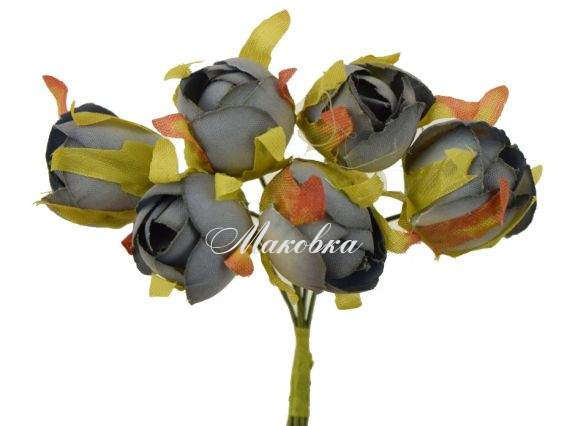 Бутоны ПИОНОВ, тканевые, 1,5 см, 6шт, СИНИЕ Бутоны ПИОНОВ, тканевые, 1,5 см, 6шт, СИНИЕ