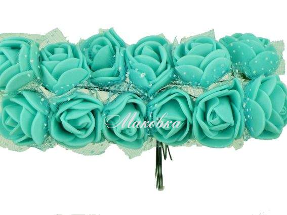 Розочки из фоамирана с Фатином, МЯТНЫЕ, 12 шт/уп Розочки из фоамирана с Фатином, МЯТНЫЕ, 12 шт/уп