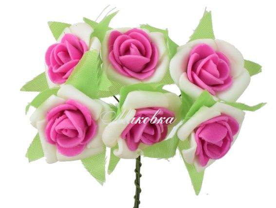 Трояндочки з фоама 25-30мм двоколірні закручені, 5634-1-14 БІЛО-МАЛИНОВІ, 6 шт/уп Трояндочки з фоама 25-30мм двоколірні закручені, 5634-1-14 БІЛО-МАЛИНОВІ, 6 шт/уп