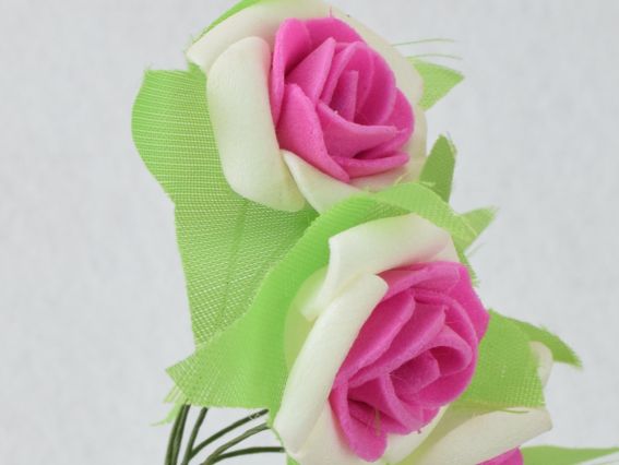 Трояндочки двоколірні з фоама, 5634-1-14, 6 шт/уп , 25-30 мм, Біло-малинові закручені 5634-1-14