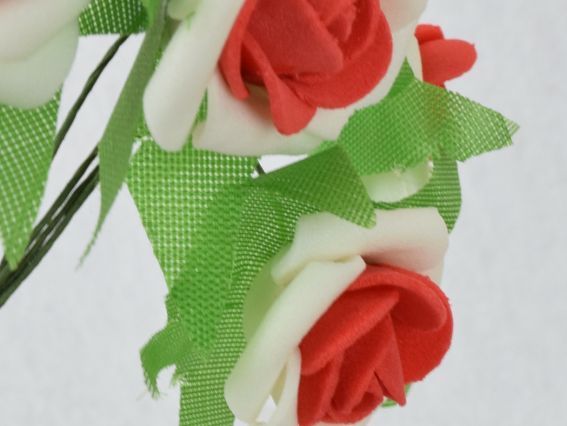 Трояндочки двоколірні з фоама, 5634-1-14, 6 шт/уп , 25-30 мм, Біло-ЧЕРВОНІ закручені 5634-1-14