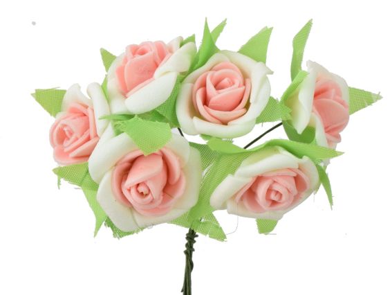 Трояндочки з фоама 25-30мм двоколірні закручені, 5634-1-14 БІЛО-РОЖЕВІ, 6 шт/уп Трояндочки з фоама 25-30мм двоколірні закручені, 5634-1-14 БІЛО-РОЖЕВІ, 6 шт/уп