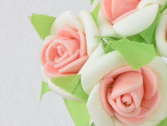 Трояндочки двоколірні з фоама, 5634-1-14, 6 шт/уп , 25-30 мм, Біло-РОЖЕВІ закручені 5634-1-14