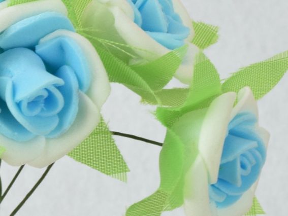 Трояндочки двоколірні з фоама, 5634-1-14, 6 шт/уп , 25-30 мм, Біло-блакитні закручені 5634-1-14