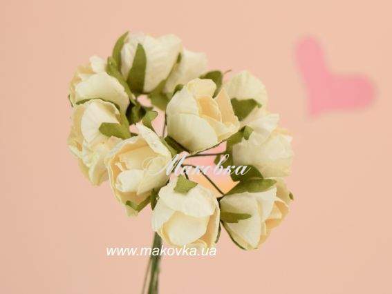 Розы в бутонах полуоткрытые, бумажные, КРЕМОВЫЕ пучок 10 шт Розы в бутонах полуоткрытые, бумажные, КРЕМОВЫЕ пучок 10 шт