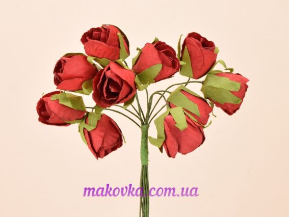 Розы в бутонах полуоткрытые, бумажные, КРАСНЫЕ пучок 10 шт Розы в бутонах полуоткрытые, бумажные, КРАСНЫЕ пучок 10 шт