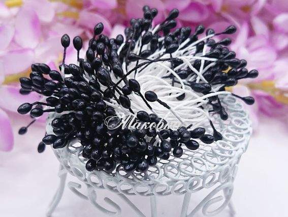 Тычинки декоративные гладкие ЧЕРНЫЕ, 1 пучок