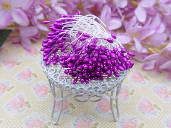 Круглые декоративные тычинки для цветов ЛИЛОВЫЕ, 1 пучок
