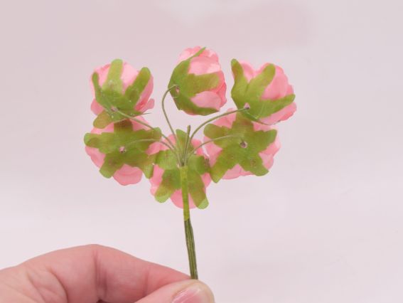 Набор тканевых роз, 6 шт/уп Двухцветные Пудрово-персиковые розовые с зеленым чашелистиком 