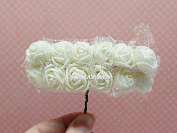 Трояндочки з фоамірана з Фатином, ЛИМОННО-БІЛІ, 12 шт/уп