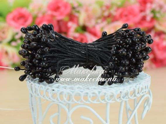 Тичинки декоративні Кулька, чорна з чорною ніжкою, 1 пучок Тичинки декоративні Кулька, чорна з чорною ніжкою, 1 пучок