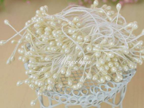 Тычинки декоративные капля-шарик, молочно-белые FL207-12, 1 пучок Тычинки декоративные капля-шарик, молочно-белые FL207-12, 1 пучок