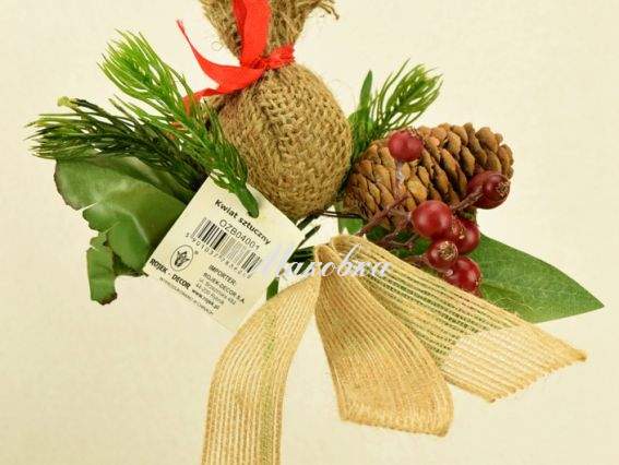 Веточка Рождественник с мешочком и шишкой, ROJEK-DECOR OZB04001, 4063 Веточка Рождественник с мешочком и шишкой, ROJEK-DECOR OZB04001, 4063