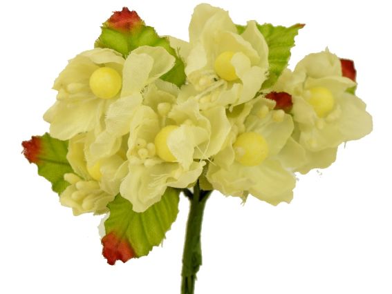 Букет яблочного цвета с листьями, тканевый ВАНИЛЬНЫЙ, 6шт,  Букет яблочного цвета с листьями, тканевый ВАНИЛЬНЫЙ, 6шт, 