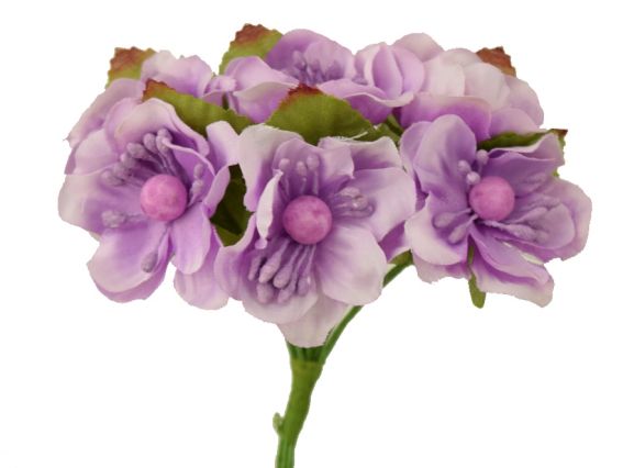 Букет яблочного цвета с листьями, тканевый СИРЕНЕВЫЙ, 6шт,  Букет яблочного цвета с листьями, тканевый СИРЕНЕВЫЙ, 6шт, 