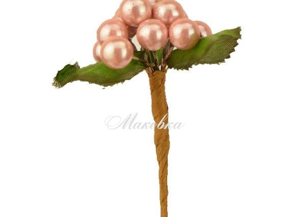 Ягоды блестящие Пыльная роза, с тканевыми листочками, 12шт вместе Ягоды блестящие Пыльная роза, с тканевыми листочками, 12шт вместе